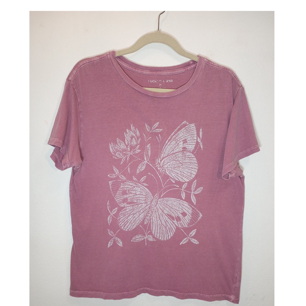 Lucky Brand Womens Pink Butterfly T-Shirt Short Sleeve Mauve T-Shirt M Thrasher